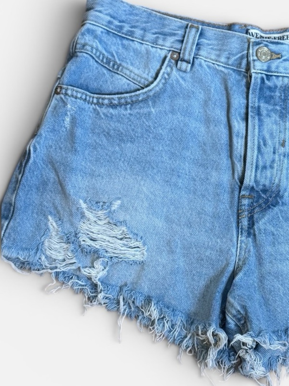 We The Free People Now or Never Light Blue Demin Distressed Cutoff Shorts Sz. 27 - Picture 6 of 8